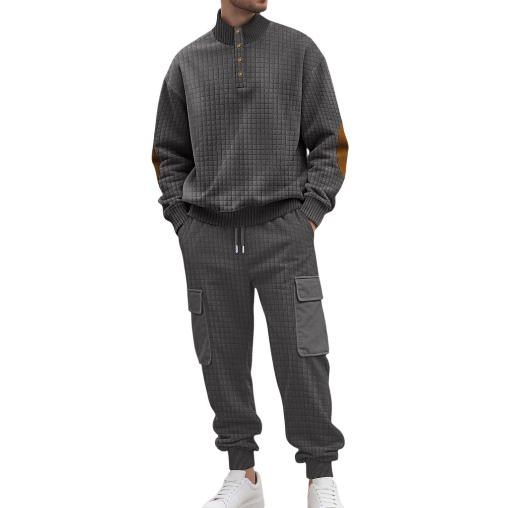 Men Sports Business Leisure Small Square Trousers Buckle Hoodie Set