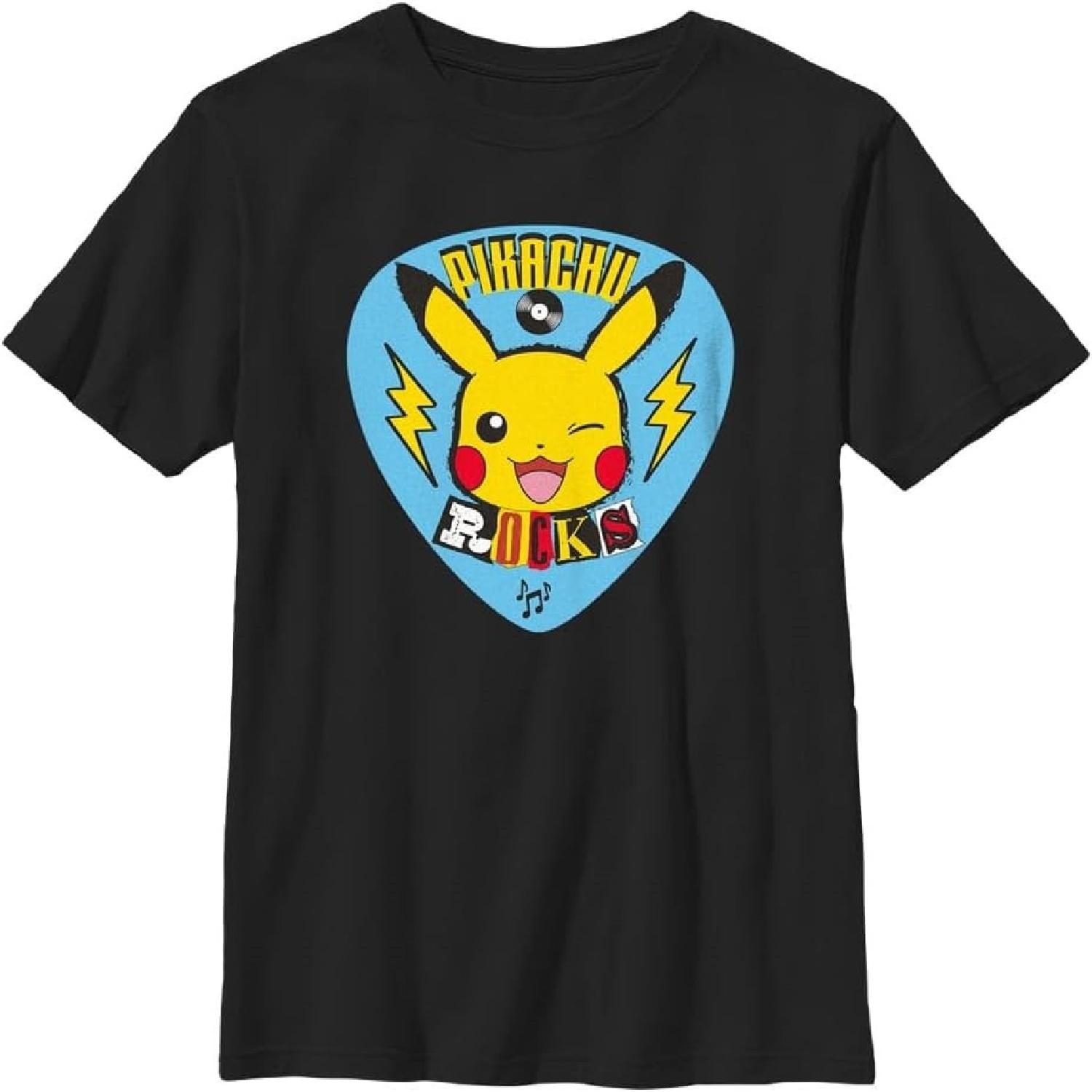 Pokemon Boys Pikachu Rocks Short Sleeve Tee Shirt, Black, X-Small S