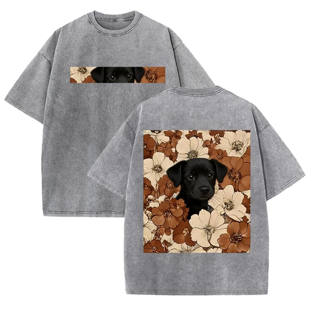 Double Sided Animal Pattern Print Vintage Washed T Shirt Oversized Cotton Aesthetic Kawaii Casual Short Sleeve Streetwear Tee