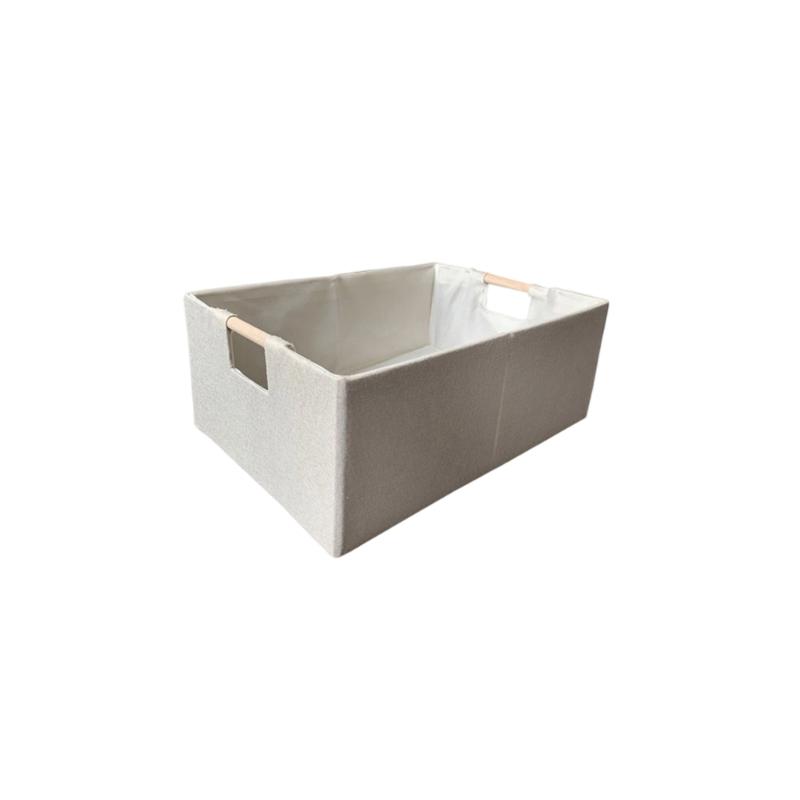 Sturdy Fabric Storage Bin With Reinforced Bottom Wooden Handles for Bedroom Office