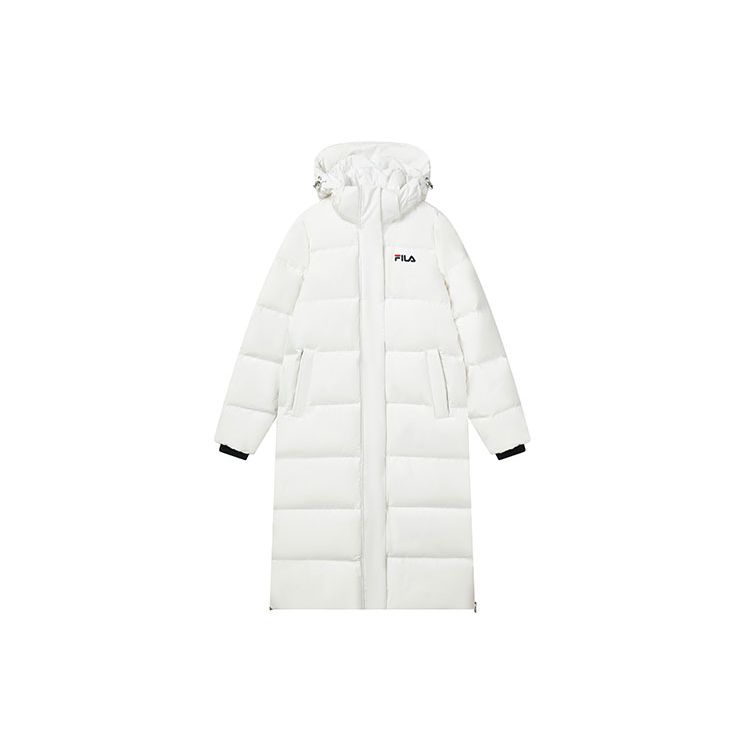 Fila Logo Printed Warm Mid-Length Sports Hooded Down Jacket Women Outerwear White F61W148956FWT