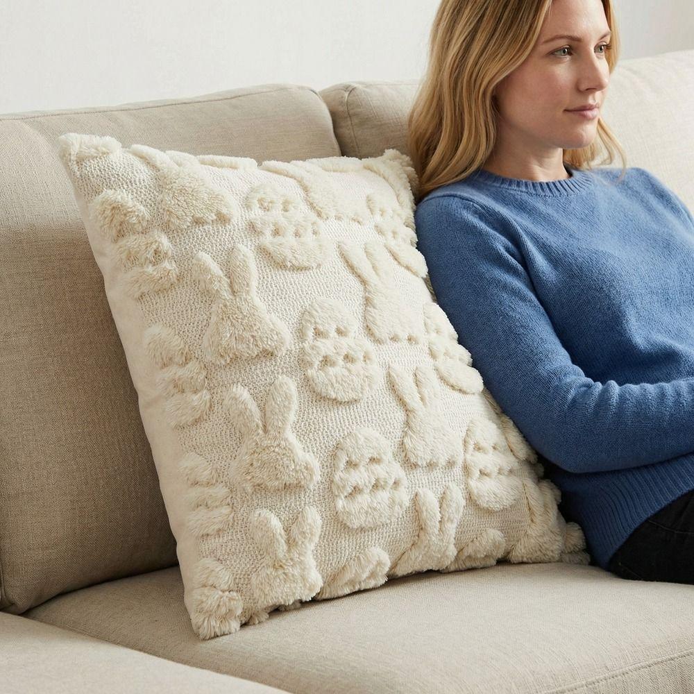 Cartoon Easter Rabbit Pillow Cover Square Throw Pillow Cover Decorative Pillowslip  Couch Decor