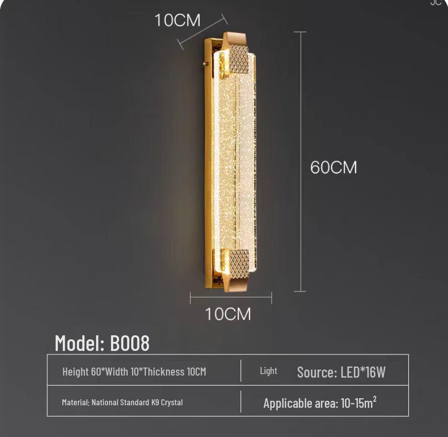 Nordic Style Luxury Crystal Glass Bedside Wall Lamp for Bedroom & Entrance