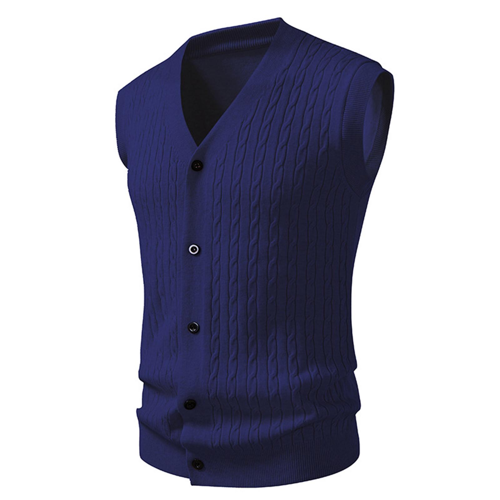 

Мужской кардиган с V-образным вырезом, вязаный жилет, модный плетеный жилет без рукавов XL тёмно-синий