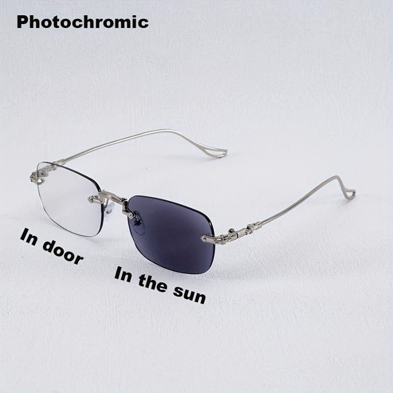 1pc Unisex Retro Rimless Metal Fashion Glasses - Pochromic Lenses Zinc Alloy Frame