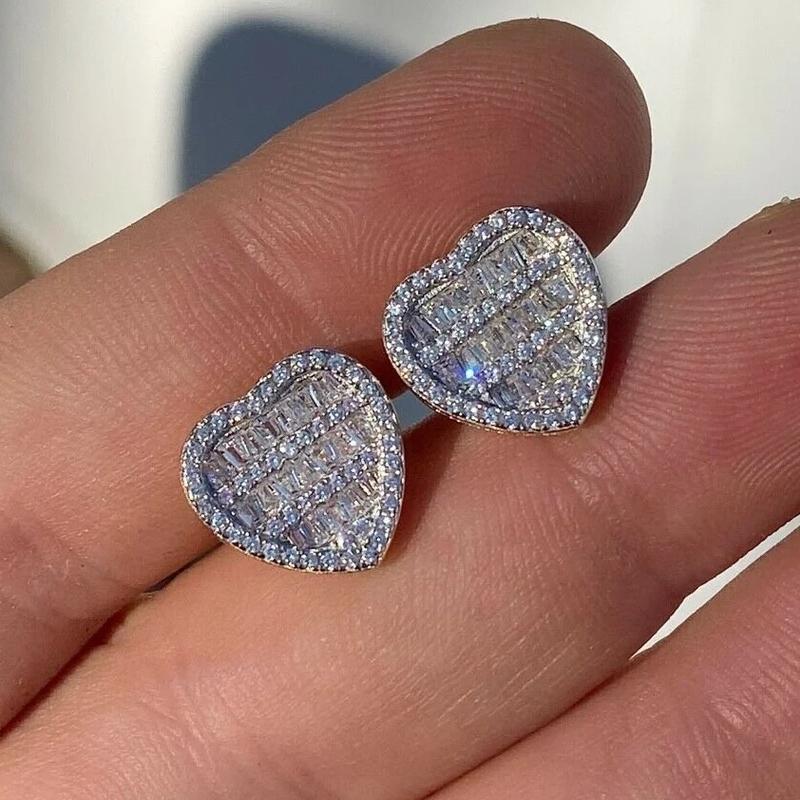 Statement Cubic Zirconia Heart Stud Earrings for Women Romantic Crystal Love Earrings Wedding Classic Eternity Jewelry