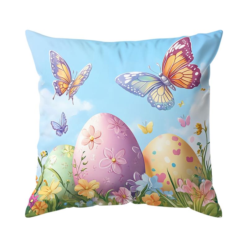 1Pc Easter Day Cushion Cover Spring Pattern Eggs Rabbit Pillow Cover Easter Pillowcase Home Decor Throw Pillow Case 45X45Cm
