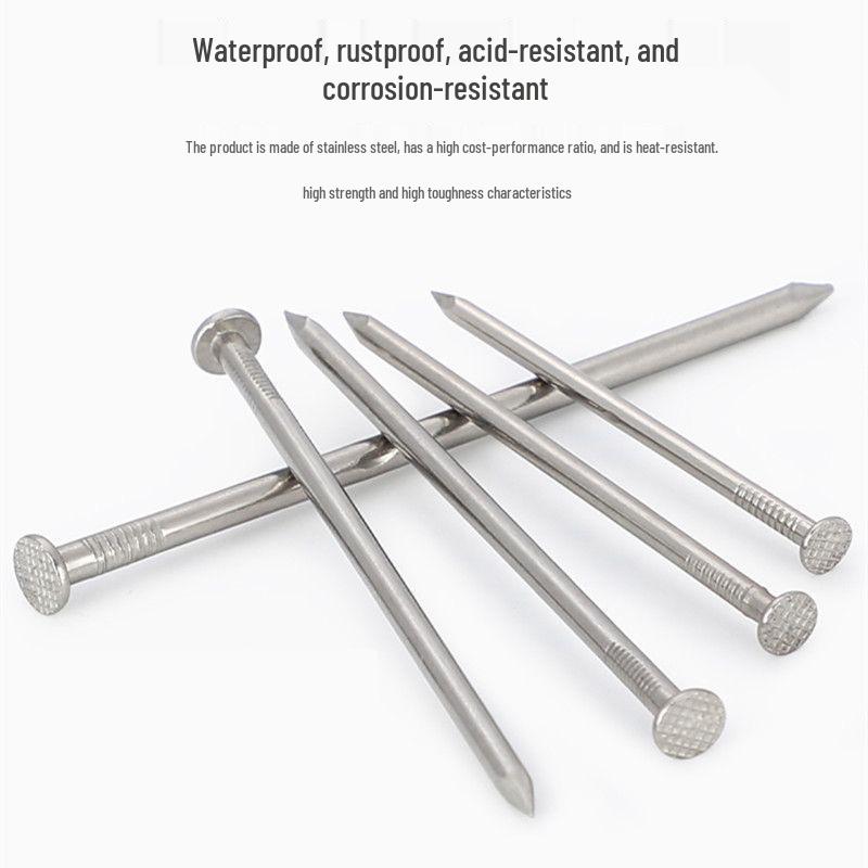 304 Stainless Steel Round Head Carpenter Nails - Available in 5/8, 1, 2, 3, 4, 5, and 6 inch sizes.