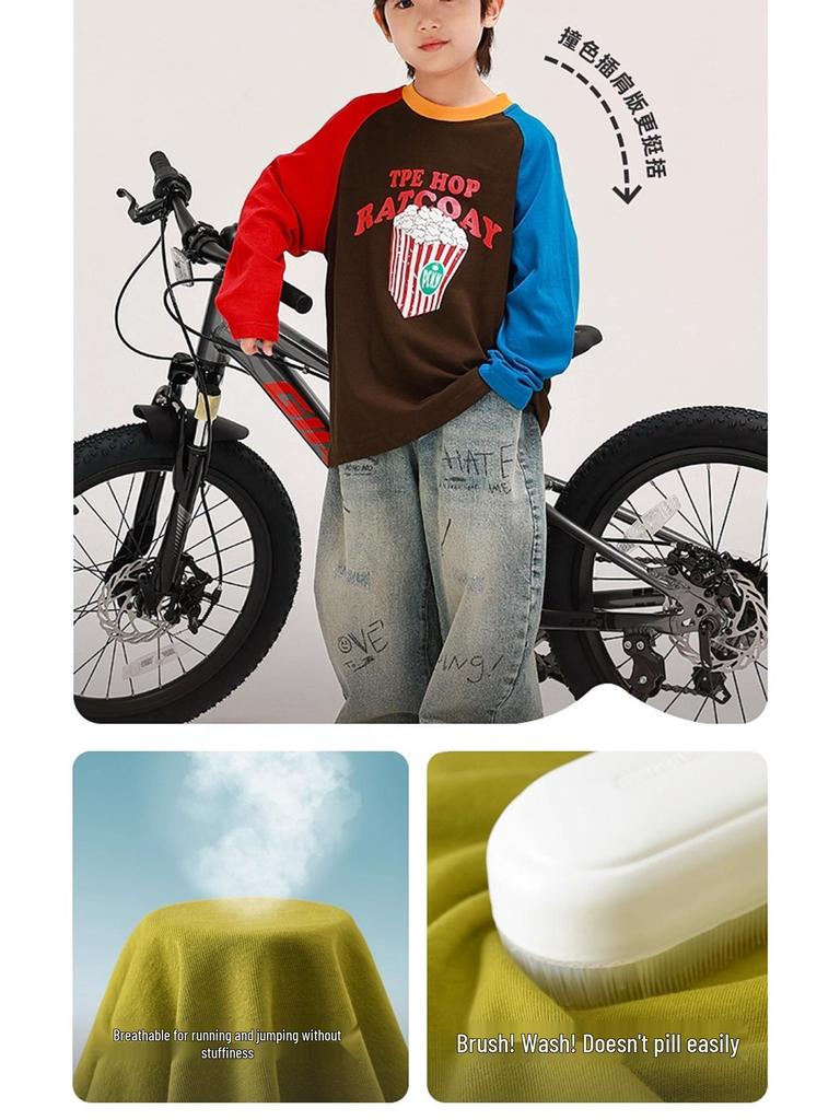 2025 Jungen- & Mädchen Herbst Langarm Raglan Sweatshirt - Reine Baumwolle Patchwork Basisschicht