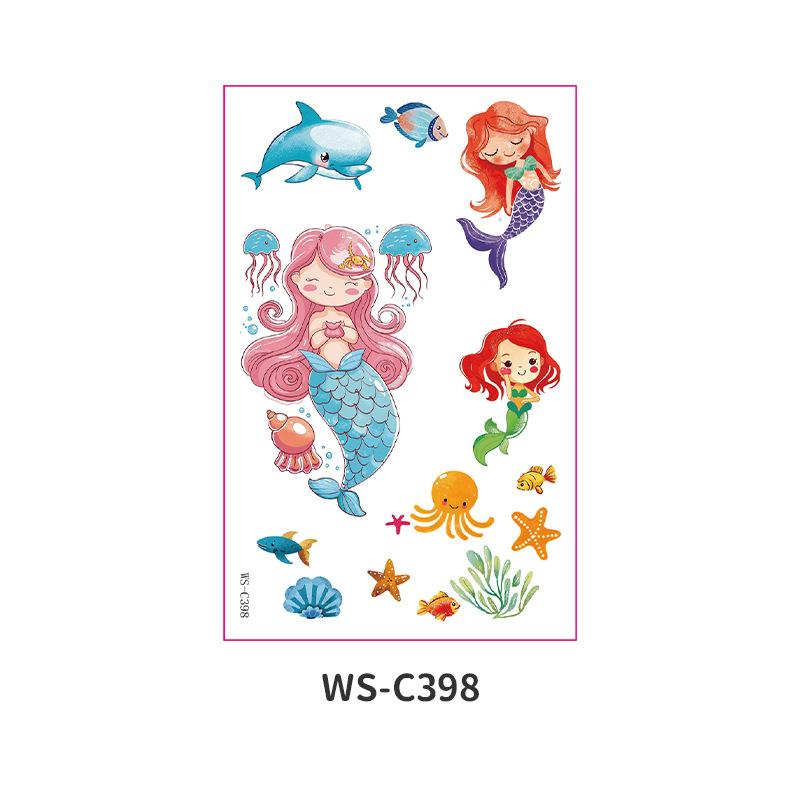 Children's Cartoon Mermaid Tattoo Sticker Pink Princess Waterproof Cute Fun Disposable Bonus Sticker