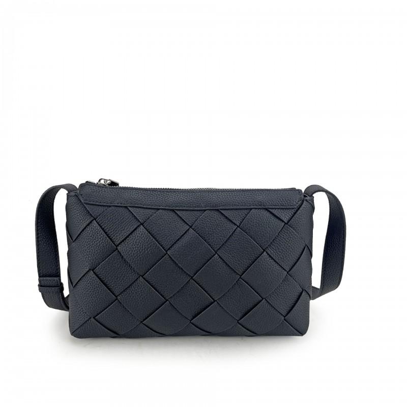 Womens Genuine Leather Woven Mini Square Crossbody Bag With Zip Soft Medium Size Daily Casual Use