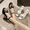 Fashion 2025 Fashion Summer Bow Heels Sandals Ankle Strappy Chunky Open Toe Big Size Knot Elegant Weeding Party Women Shoes