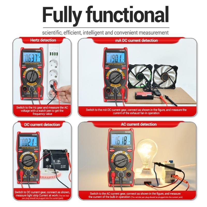 SZ309 Voltage Current Tester 1999 Counts Multimeter Multi Tester with Backlit Buzzer Ohmmeter Voltmeter