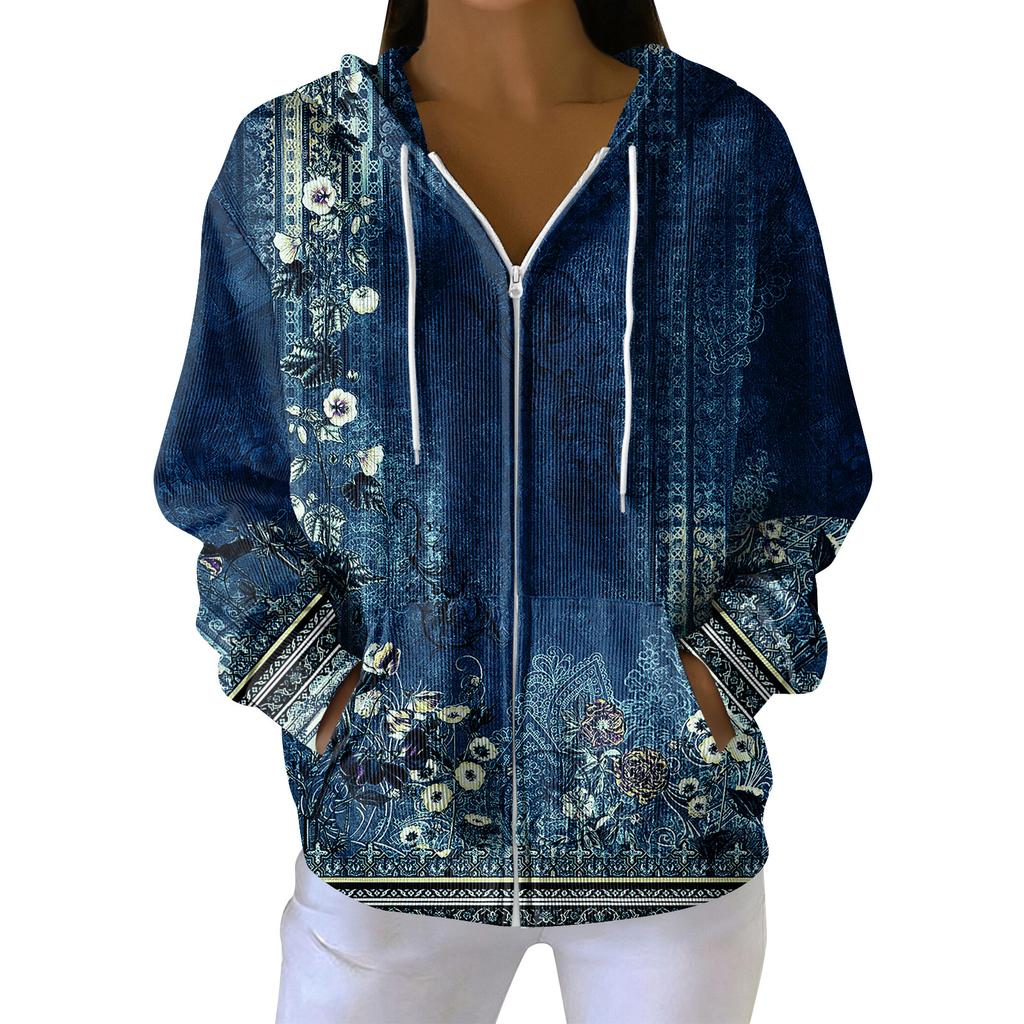 Damen Freizeitmode Langärmiger Strick-Hoodie mit Reißverschluss und Weihnachtsdruck