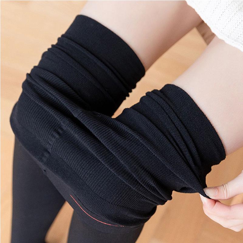 Jesienno-zimowe czarne wyszczuplające nylonowe legginsy aksamitne z kontrolą brzucha