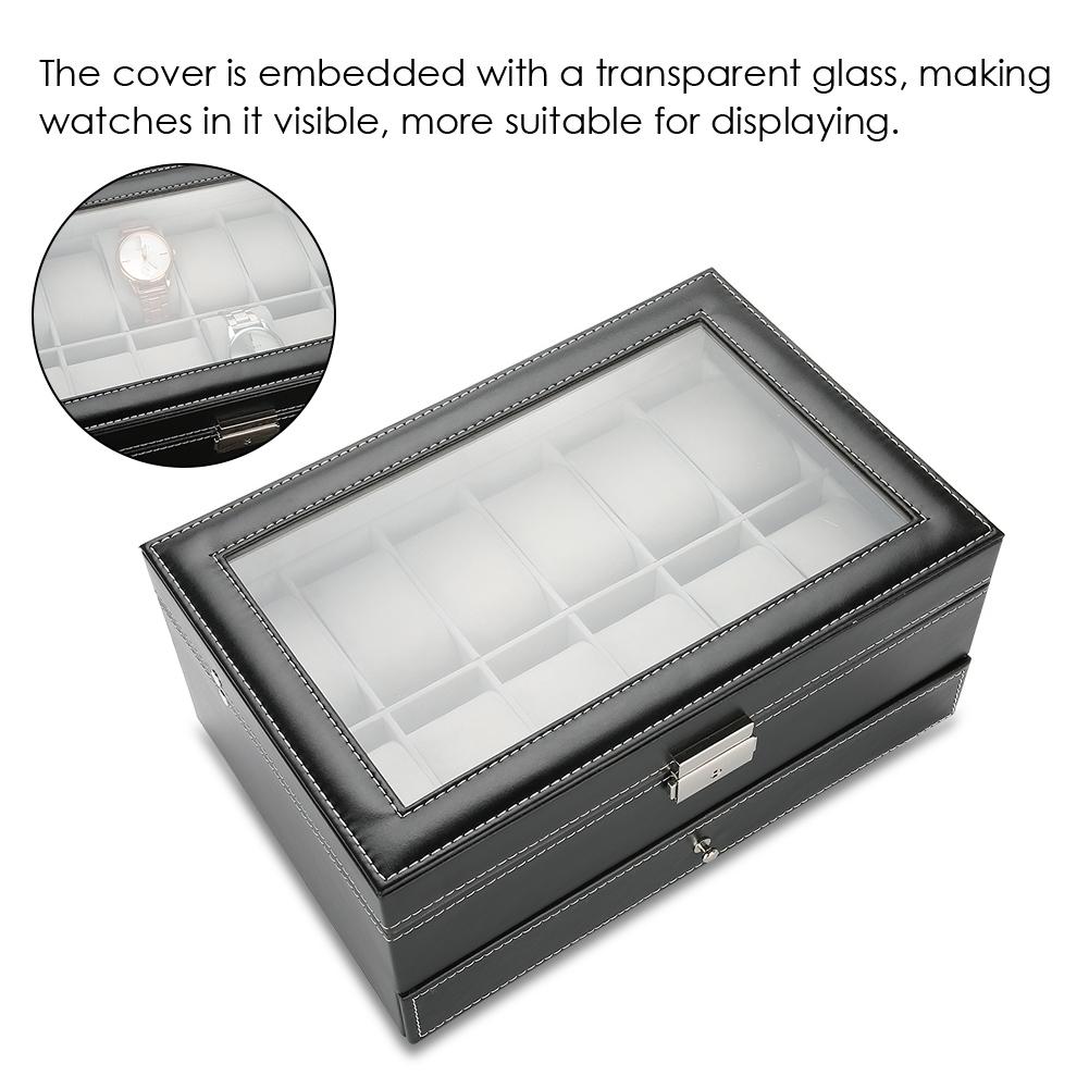 Double Layer PU Lther Wood Watch Holder, Watch Display Case Jewelry  Storage Box, Wristwatch Display Case for Rings rrings Bracelet Necklace 11.8 X 8.