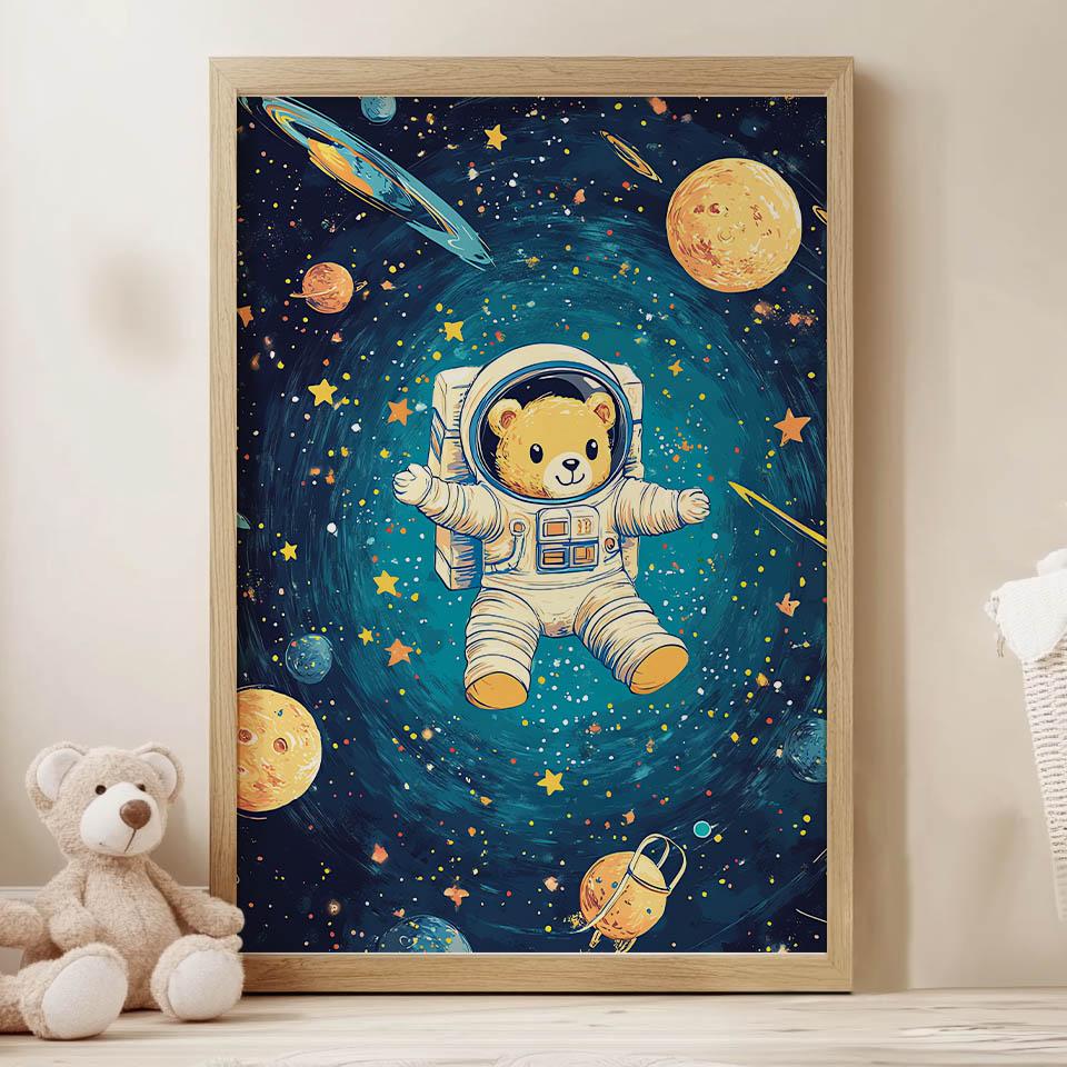 Plakat Kosmiczny Miś Astronauta Plakat Kosmiczny Miś Astronauta, 70X100 Cm, Bez Ramy, Papier Matowy 230 Gsm