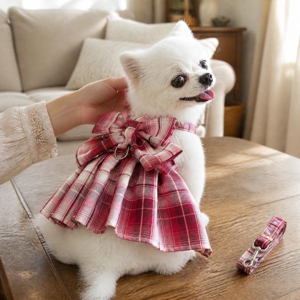 Bowknot Bow Tie Dog Harness Dress Adjustable Harness and Leash Set Pet Harness Vest for Puppy Cat