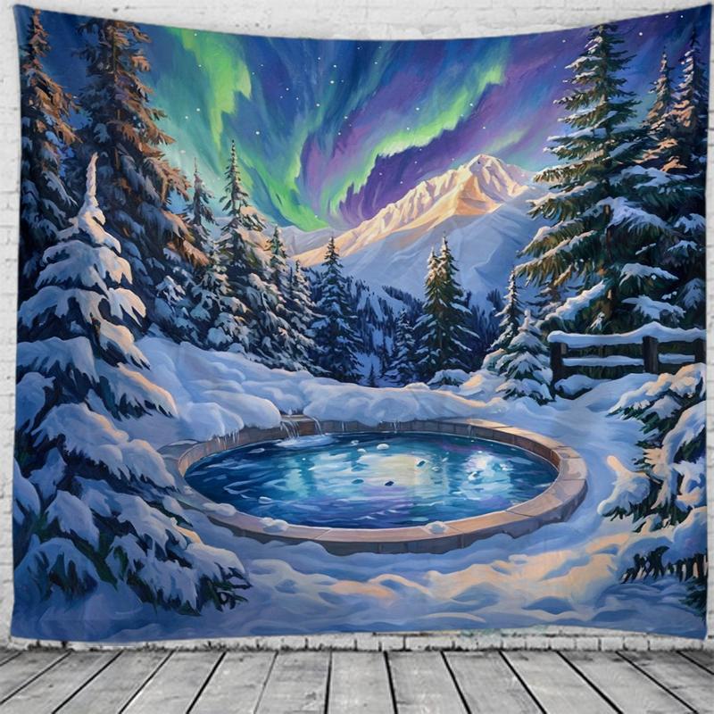 Christmas Tree Tapestry, Snowscape Wall Hanging for Party Festival, Bedroom Office Living Room Home Decor, Wall Decoration