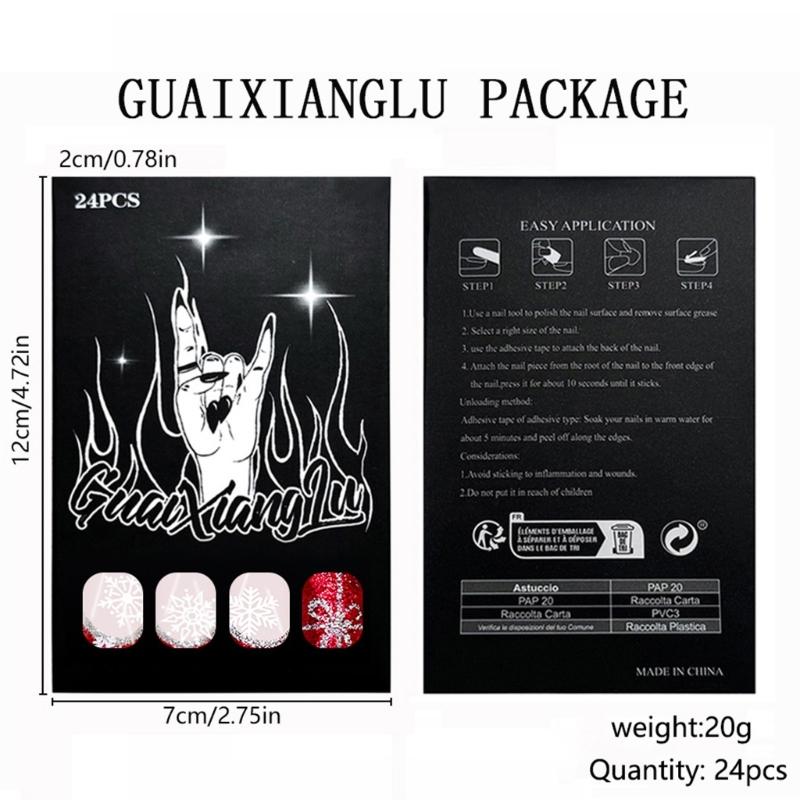 Festive French Styles False Nail With Sparkling Snowflakes 24Pc ABS Fake Nail Easy Application for Festive Party