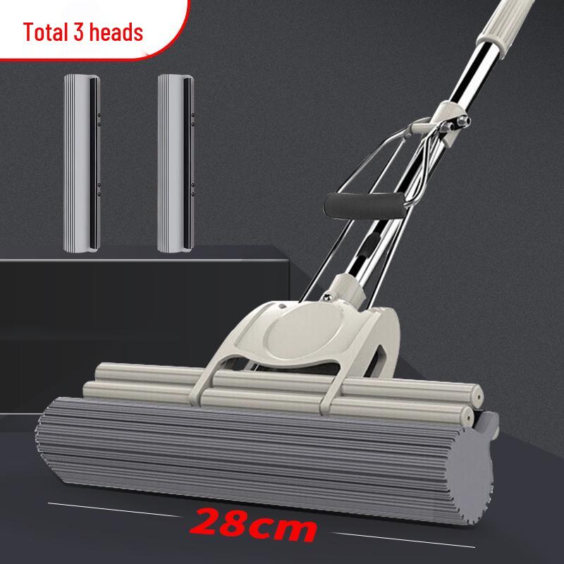 38cm Dual-Use Sponge Mop: Wet/Dry, Wash-Free, Easy Hand Operation