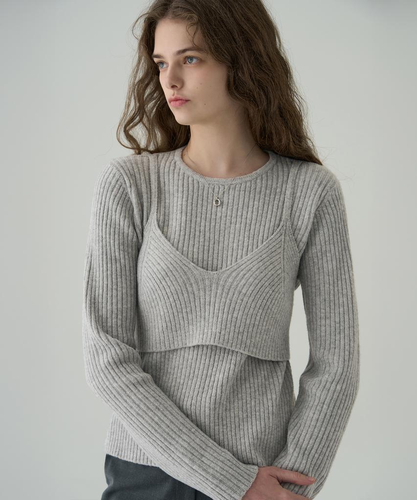 Deuloupisumeon Knotted Layered Bustier Knit [Brown]
