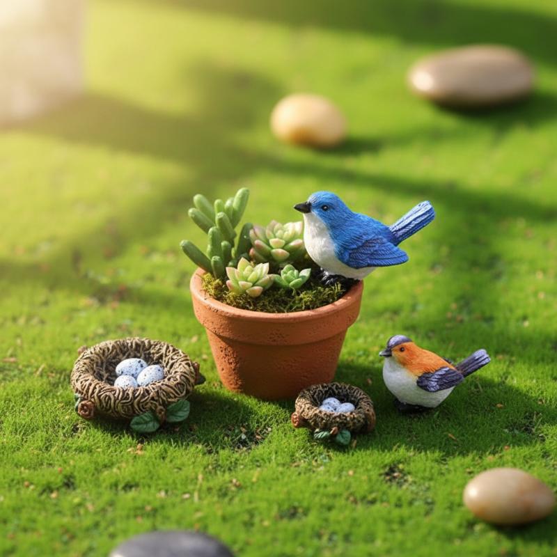 4PCS Mini Bird Figure Model Cartoon Resin Crafts DIY Plant Bonsai Figurines Fairy Garden Dollhouse Miniatures Decor