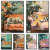 1pc Framless Canvas Painting Majestic Tiger Sleeping Sofa Poster Art Elephant Floral Couch Canvas Painting Print Wall Picture Fo