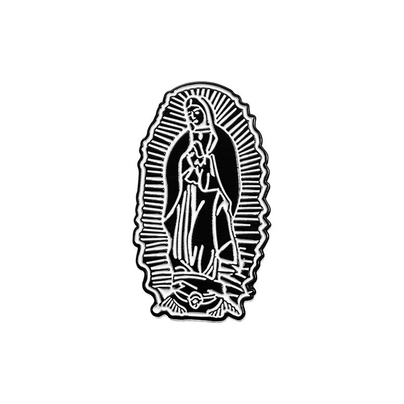 

Vintage Charming Mary Prayer Design Brooch With Unique Black And White Style For All Occasions