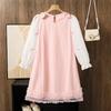 Girls Dress 2025 Autumn Long Sleeve Fashion Bow Sweet Mesh Skirt Princess Pink Dress for Children