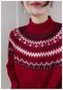 Women's 100% Wool Fair Isle Jacquard Sweater - Heavy Knit, Half-High Collar Pullover