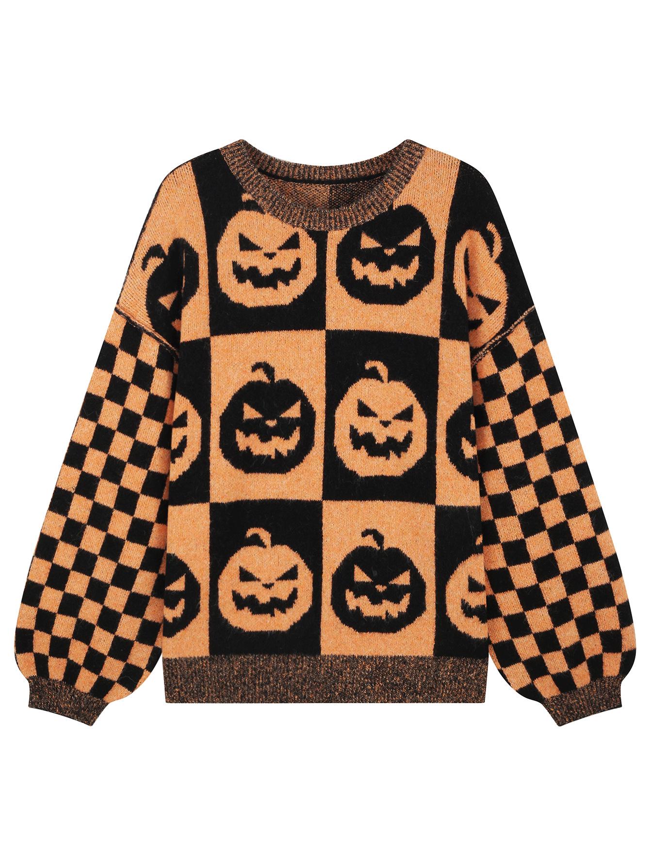 

2026 Halloween Loose Fit Plus Size Sweater - Round Neck Knitwear for Autumn/Winter 1XL оранжевый