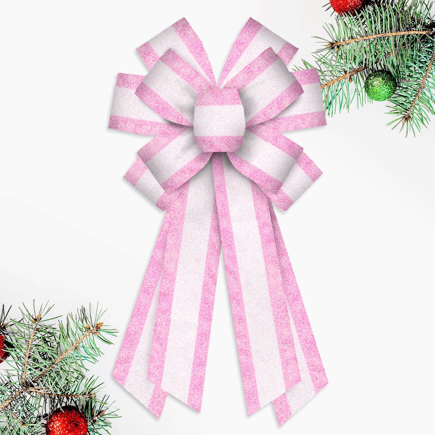 

Luxury Glittery Pink and White Christmas Wreath Bow Extra Large Christmas Decor for Front Doors Trees Indoor Outdoor Decoration 20.87 x 11.42 in