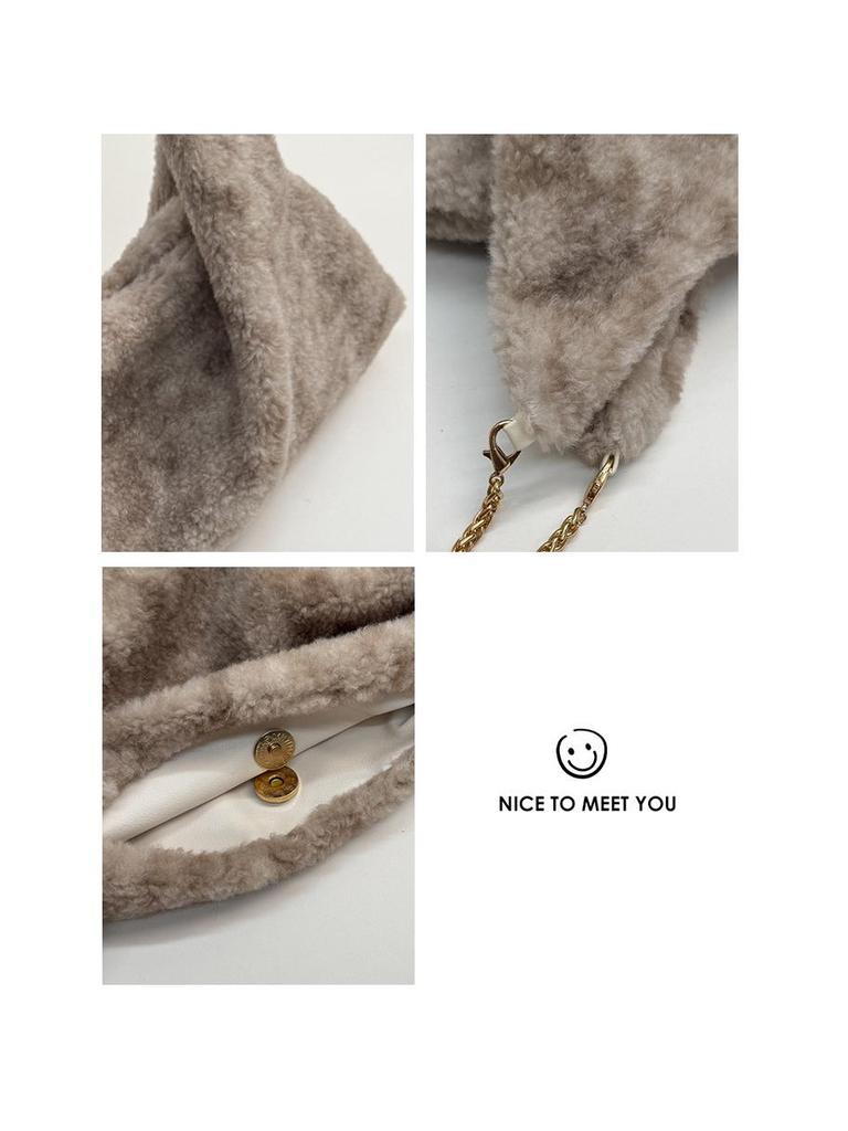 Plüsch-Ketten-Schultertasche im koreanischen Stil, mehrfarbig, großes Fassungsvermögen, Damen-Mode Nischendesign Handtasche.