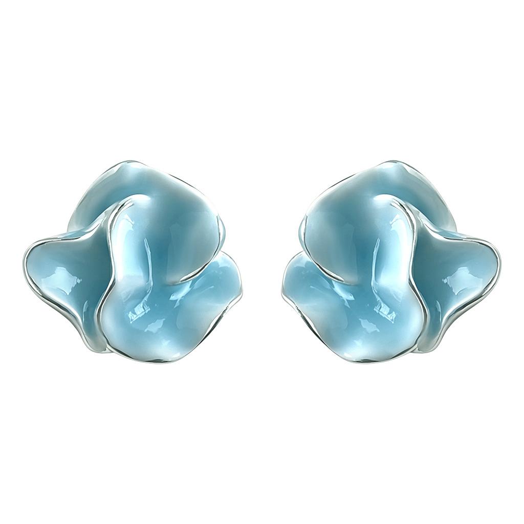 Light Blue Enamel Camellia Stud Earrings Irregular Petal Design Drip Glaze Flower Earrings Fashion Elegant Jewelry Gift for Women Girls синий