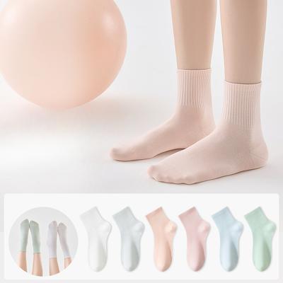 Female Spring and Summer Pure Cotton Pure Color Antibacterial Deodorant Wicker Boneless Tube Socks