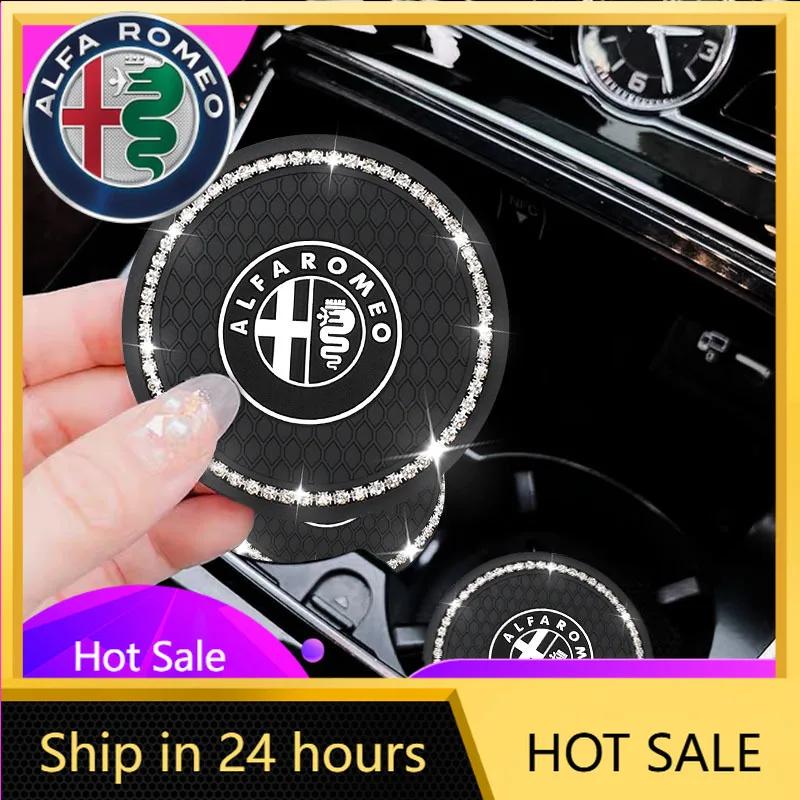 BBDL1 Car Stickers For Alfa Romeo 1/2Pcs Car Non-slip Water Cup Pad Diamond Rhinestone Bling Decoration For Alfa Romeo Giulia Stelvio