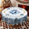 Round Christmas Tablecloth Santa Nutcracker Snowman Print Holiday Dining Table Cover Dustproof Home Decoration 150cm