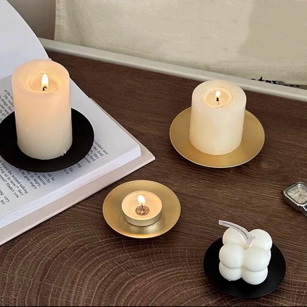 Black Pillar Metal Plate Round Festival Candlestick Holder Simple Iron Candle Holder  Wedding Party
