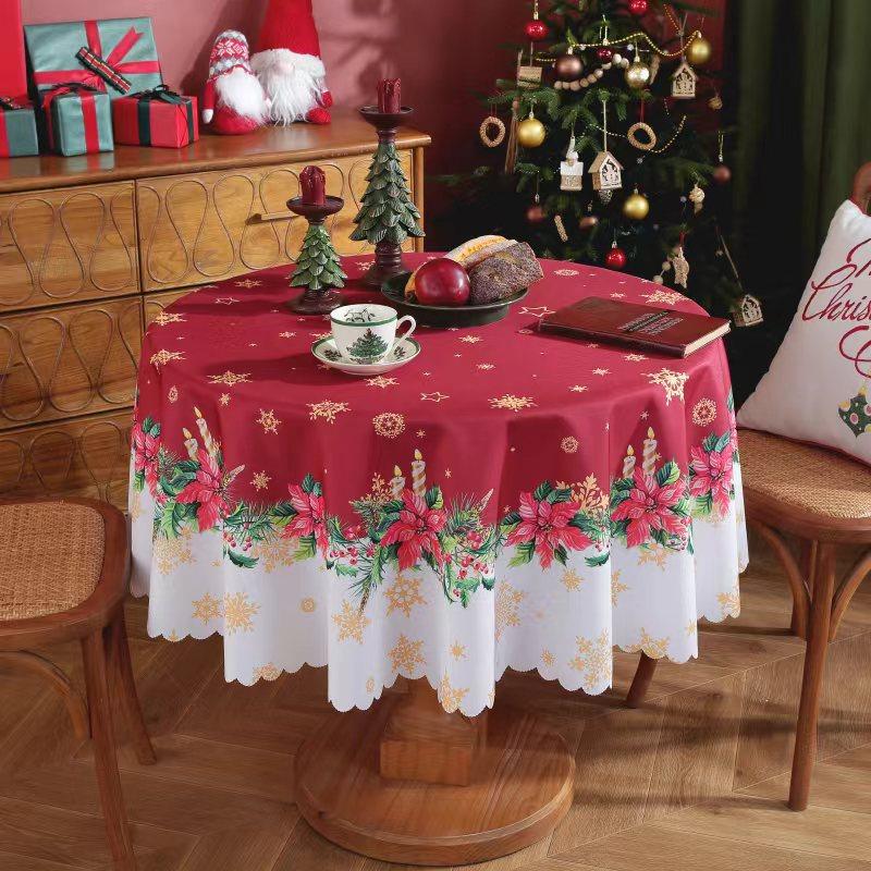 Față de Masă Rotundă Roșie cu Moș Crăciun pentru Bradul de Crăciun, Impermeabilă, Decorațiuni de Sărbători pentru Cină Acasă