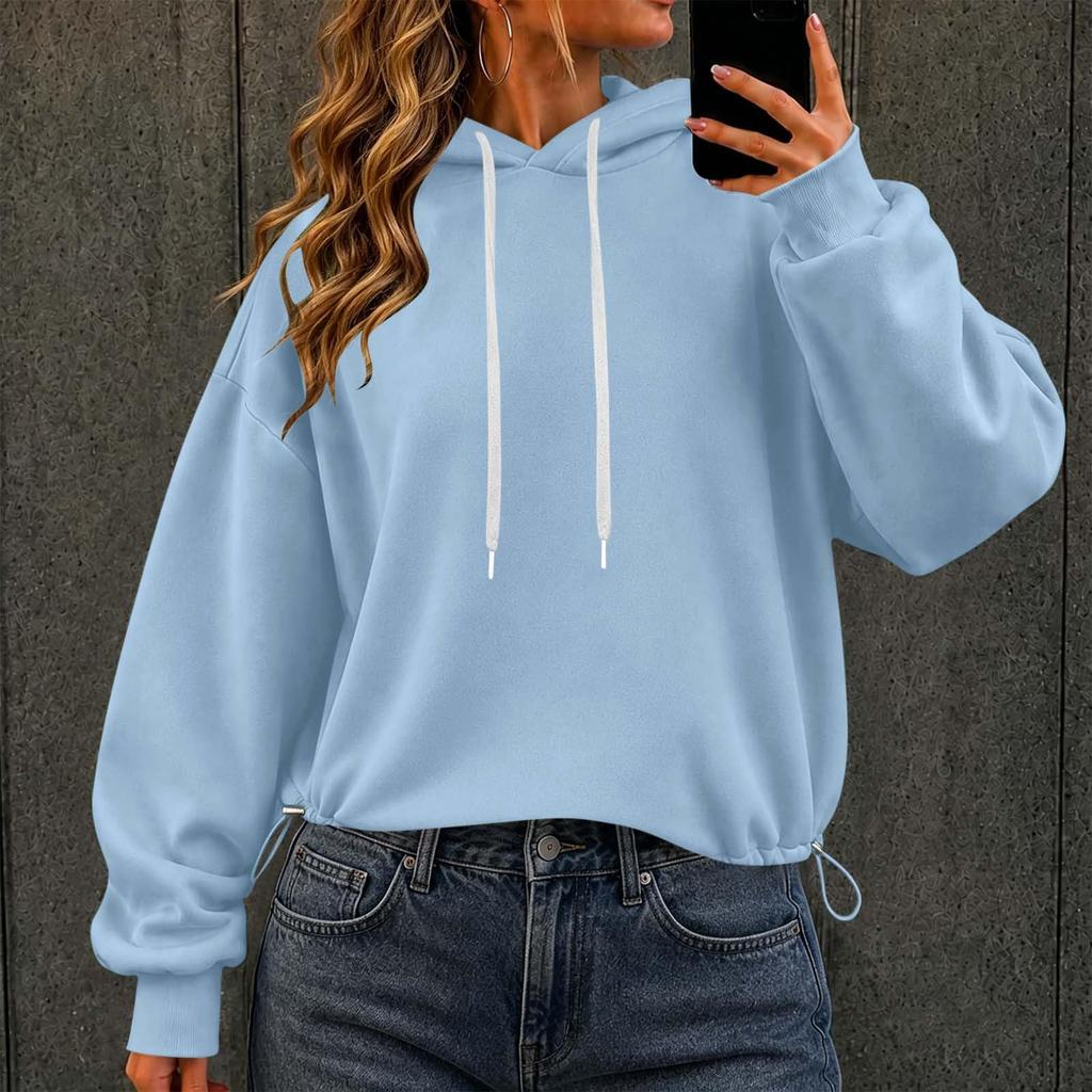 Damen Mode Farbe Kapuzen Langarm Freizeit Sweatshirt Pullover Top