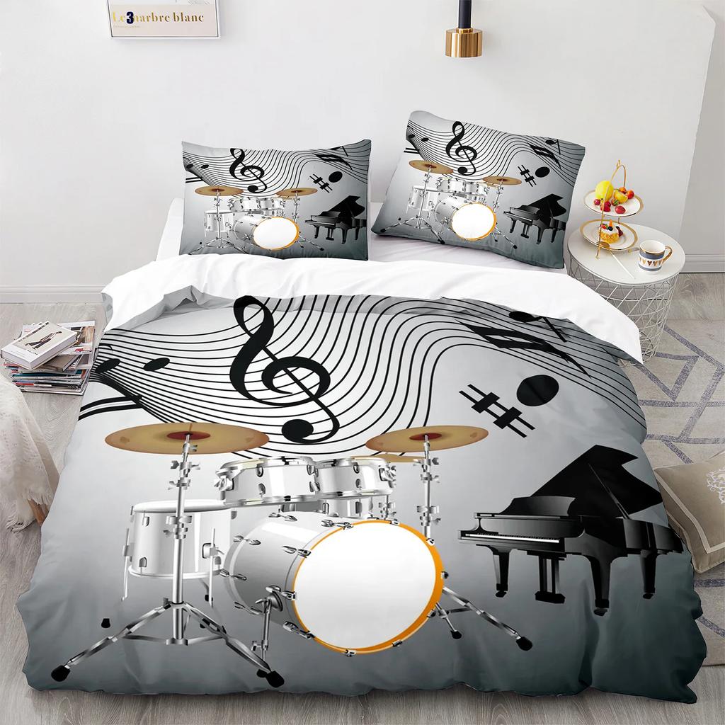 Drum Kit Duvet Cover Set Classical Music Comforter Cover Musical Instrument Lightning Pattern Quilt Cover For Kids Boys Teens