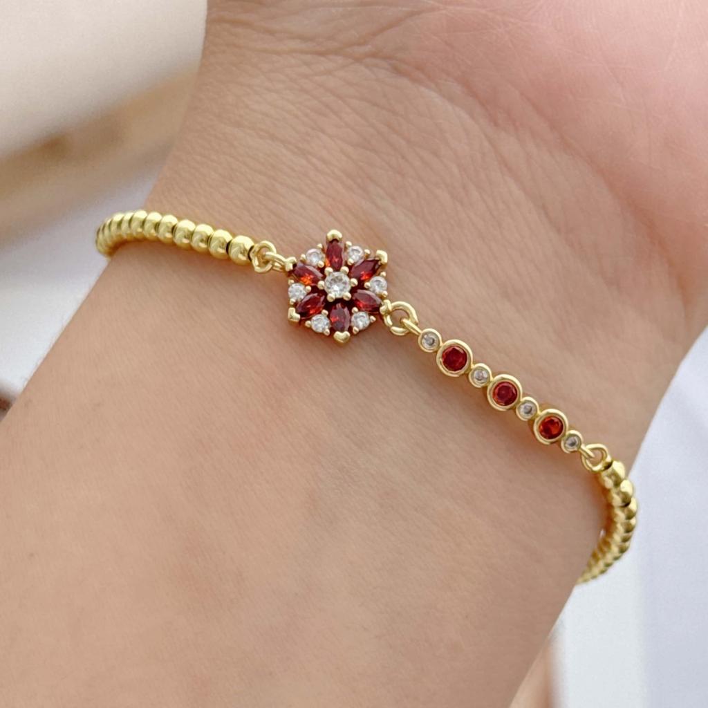 RY Copper Plated 18K Gold Flower Geometric Connector Bracelet Gold Ball Chain Adjustable Length Fashion Jewelry