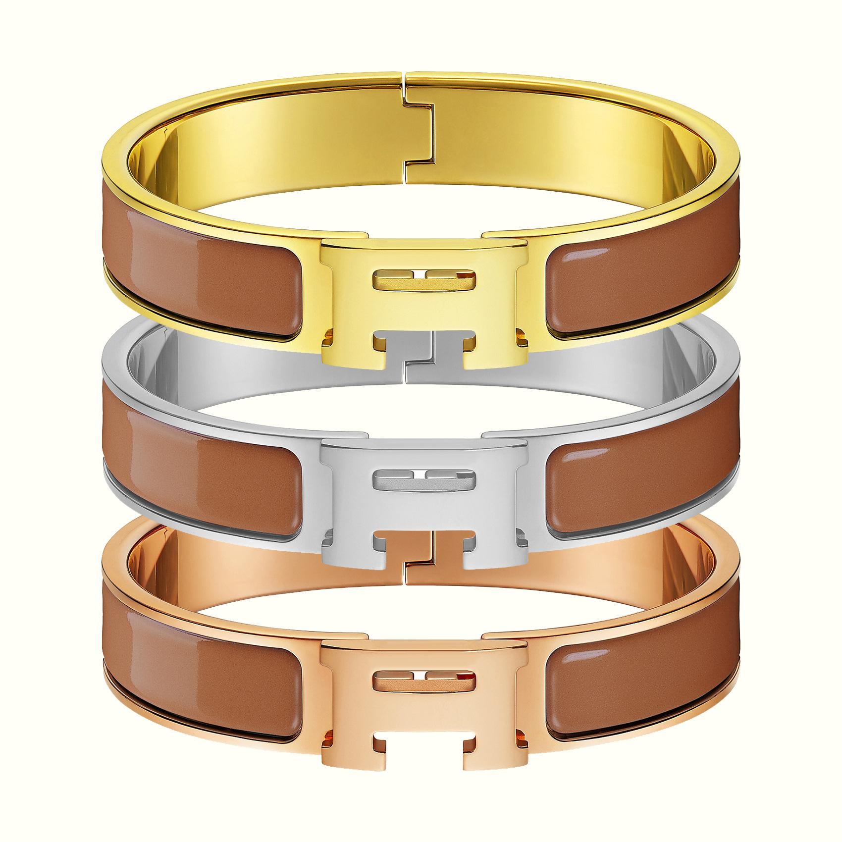 Классический браслет с буквой H, Многоцветный эмалевый браслет, Гальваническое покрытие 18-каратным золотом, Розовое золото Inner diameter 17CM Rose