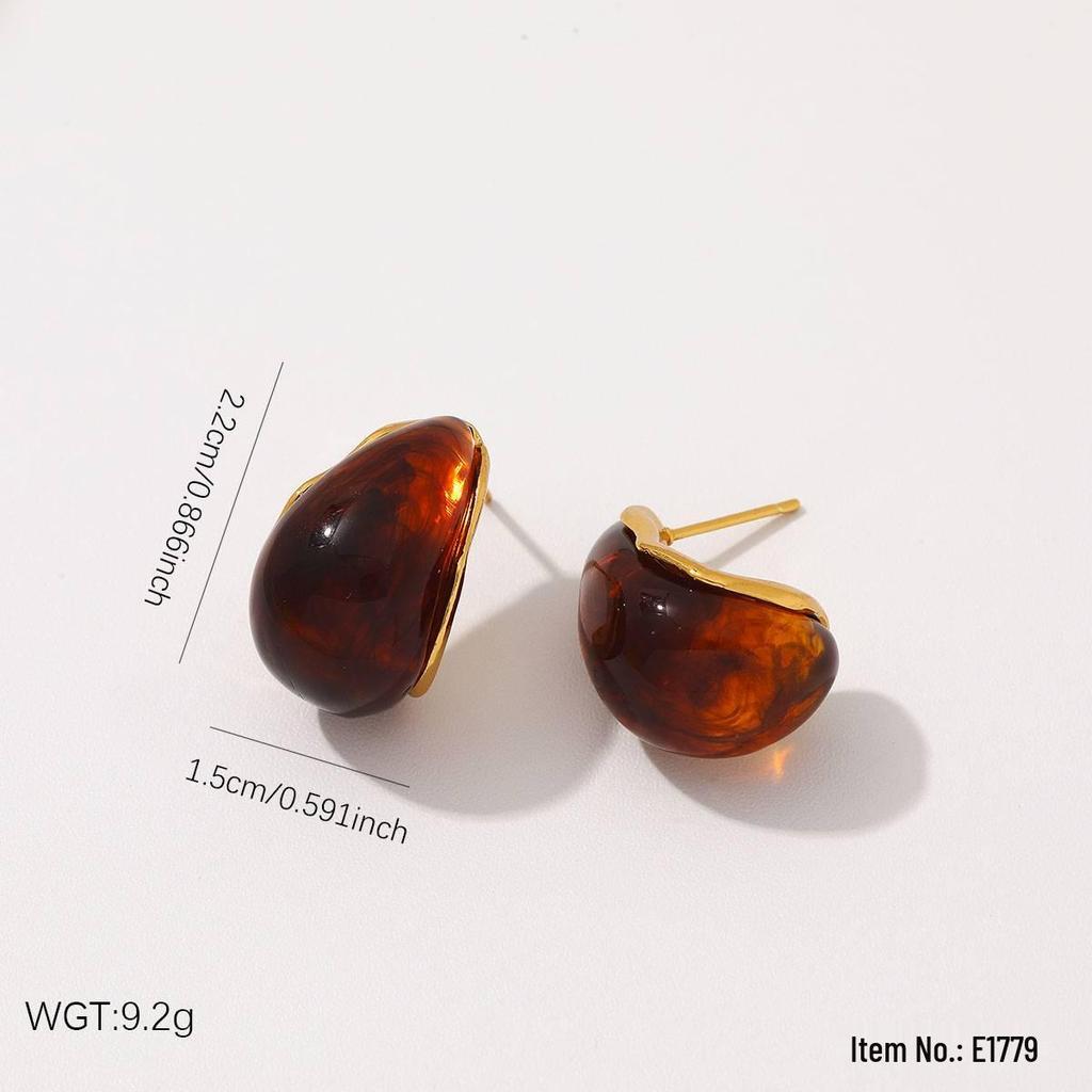 Vintage Amber Gradient Flower & Heart Stainless Steel Stud Earrings with Sun Pattern