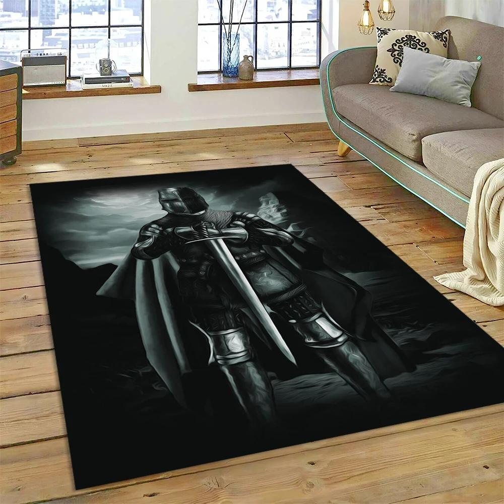 3D Templar Black Knight Crusaders Cartoon Carpet Rug for Home Living Room Bedroom Sofa Doormat Decor,Kids Area Rug Non-slip Mat