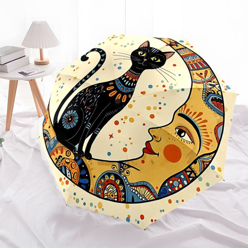 1PC Moon Cat Automatic Folding Umbrella - Compact 8-Rib Design, Durable Plastic & Iron, Lightweight for Outdoor Daily Use, Festive Gift067