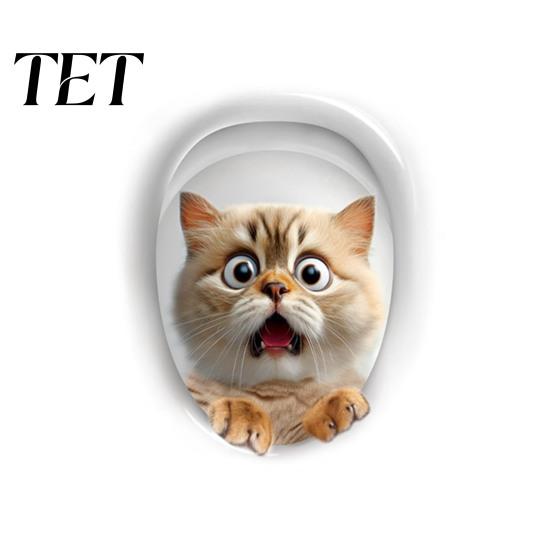 Wasserdichte Toilettensitz-Aufkleber 3D Cartoon Katze Sticker, Niedliche Tier Deckel Kreative Kunst Aufkleber, Lustige Selbstklebende Badezimmer Wanddeko Einfach Abziehbar