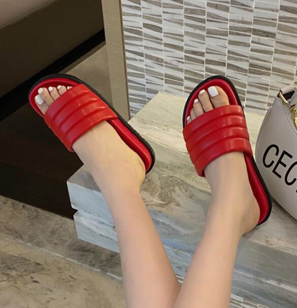 Mode 2024 Damen Hausschuhe mit gemischtem Farbblock Grün Sandalen Plateau Pantoletten Damen Gestreifte Lederschuhe Dicksohlige Flipflops Slipper