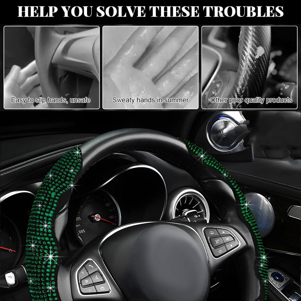 2 PCS Steering Wheel Cover, Segmented Car Wheel Covers With Crystal Rhinestones, Non-Slip Protector Bling Sparkly Decoration For Most Steering